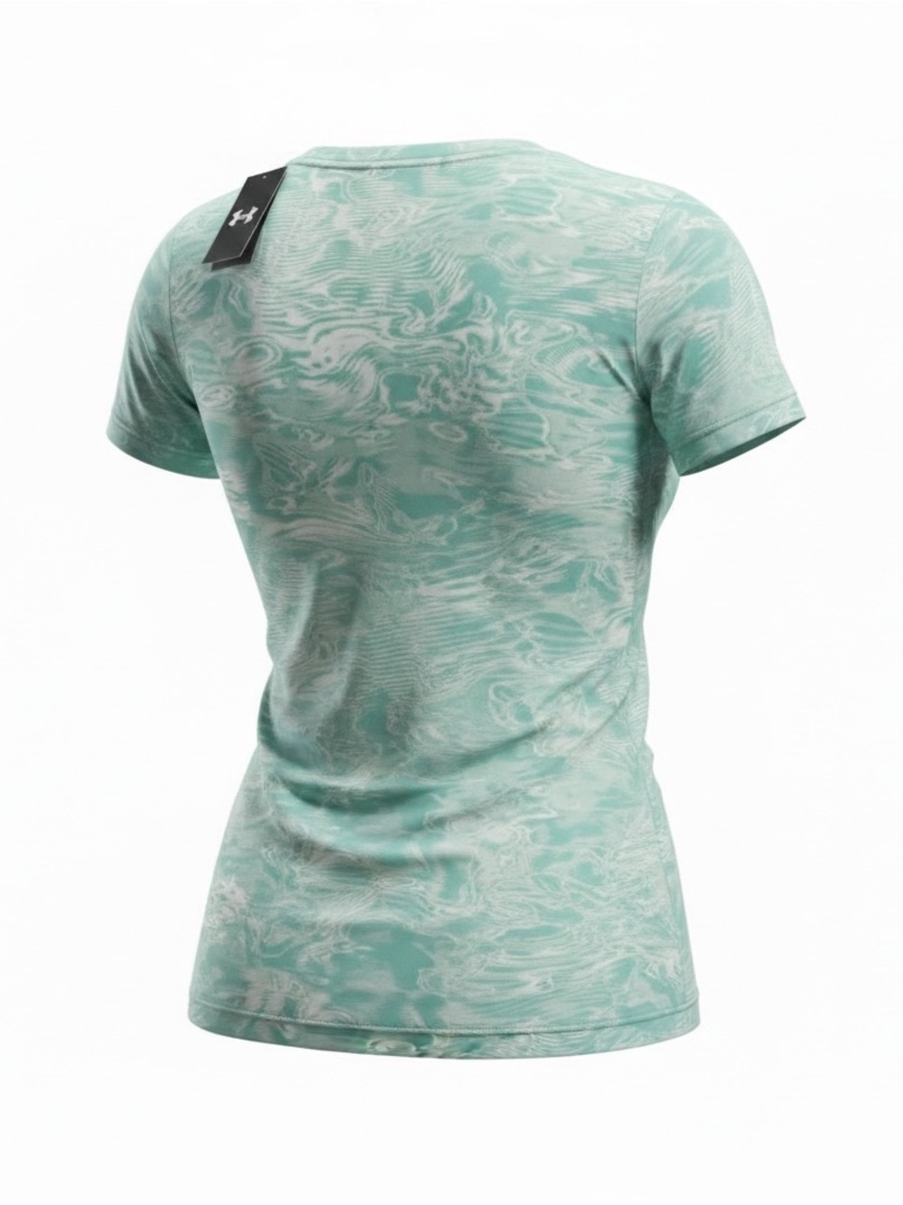 Aqua Marbled V-Neck Performance Tee Athleisure Breathable Quick Dry Lightweight - Picture 2 of 7